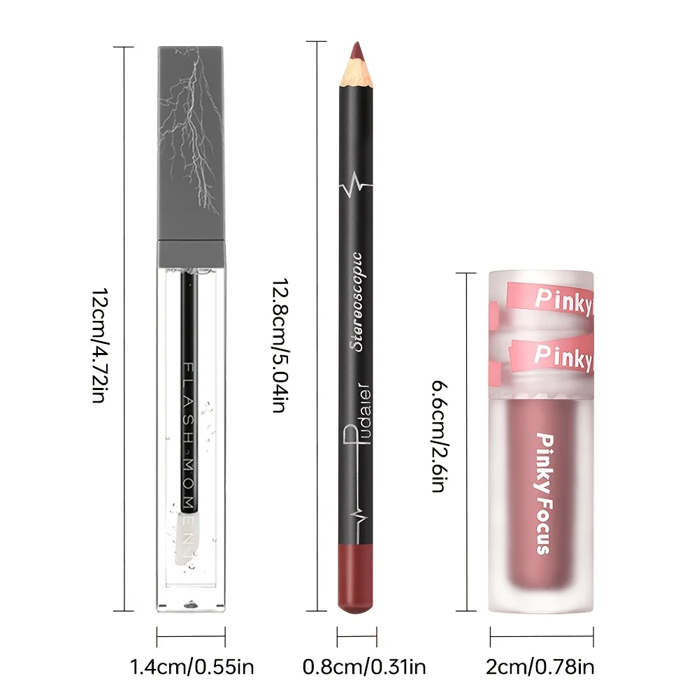 3PCS Glossy Lip Set, Shimmer Lip Gloss + Lip Oil + Lip Liner, Nourishing, Non-Sticky, High Shine, Daily Makeup - Image 6
