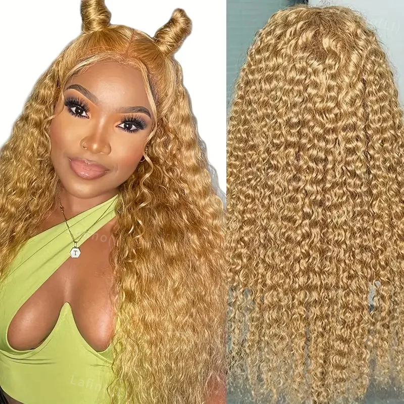 Honey Blonde Human Hair Wig Curly Wigs 13x6 Hd Lace Frontal Wig 13x4 Deep Wave Frontal Wig 30 Inch #27 Colored Human Hair Wigs - Image 2