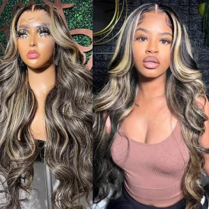Blonde Highlight Wig Human Hair 250% Brazilian Glueless 30 40 Inch Body Wave Lace Frontal Human Hair Wigs 13×4 13×6 HD Lace Wigs