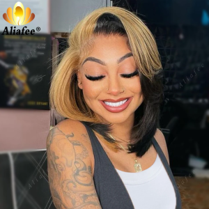 1B With Honey Blonde Short Bob Wigs 200% Density Full 13X4 Lace Frontal Wig Human Hair Straight Bob Wig Human Hair for Women