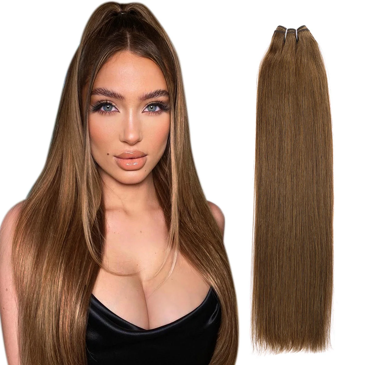 Real Beauty Platinum Blond Human Hair Bundle Brazilian Straight Hair Weave Bundles High Ratio Remy Hair Extensions Brown#4 75cm - Image 11