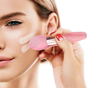 3-piece set: women’s foundation puff and makeup brush, mushroom-shaped face concealer blending brush, practical makeup tools.