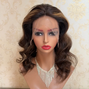 Glueless Wig Human Hair Blonde Highlights Brown Colored Human Hair Wig 13×4 Pre Bleached Knots Stock Loose Deep Cheap Price