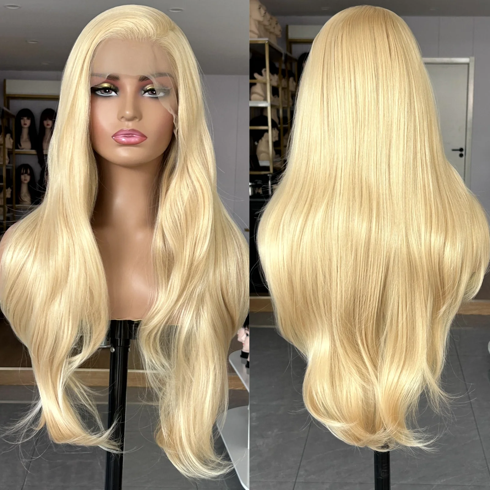 Long Blonde Wig Natural Wavy Synthetic Lace Front Wig Layered Platinum Colored Hair 13X4 Frontal Honey Blonde Wigs for Women - Image 3