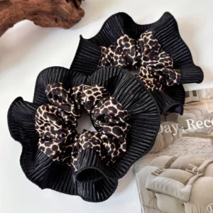 Women’s New Vintage Leopard Print Lace Hair Rings Fashionable Niche Design Elegant Hair Ties with High – end Feeling