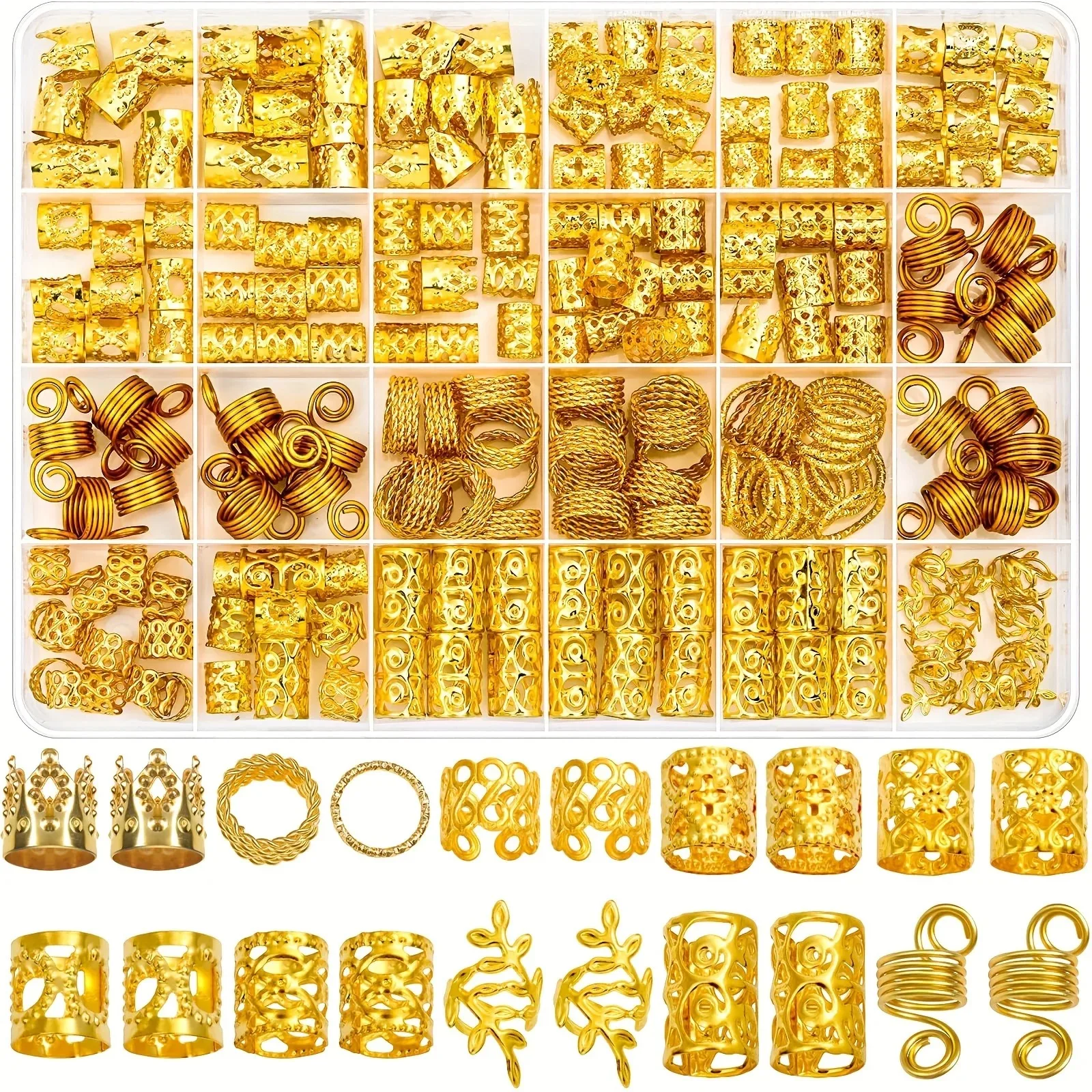 230pcs Hair Accessories DIY Copper Iron Dreads Decorations Metal Hairpins for Hair Styling Handmade Jewelry Making