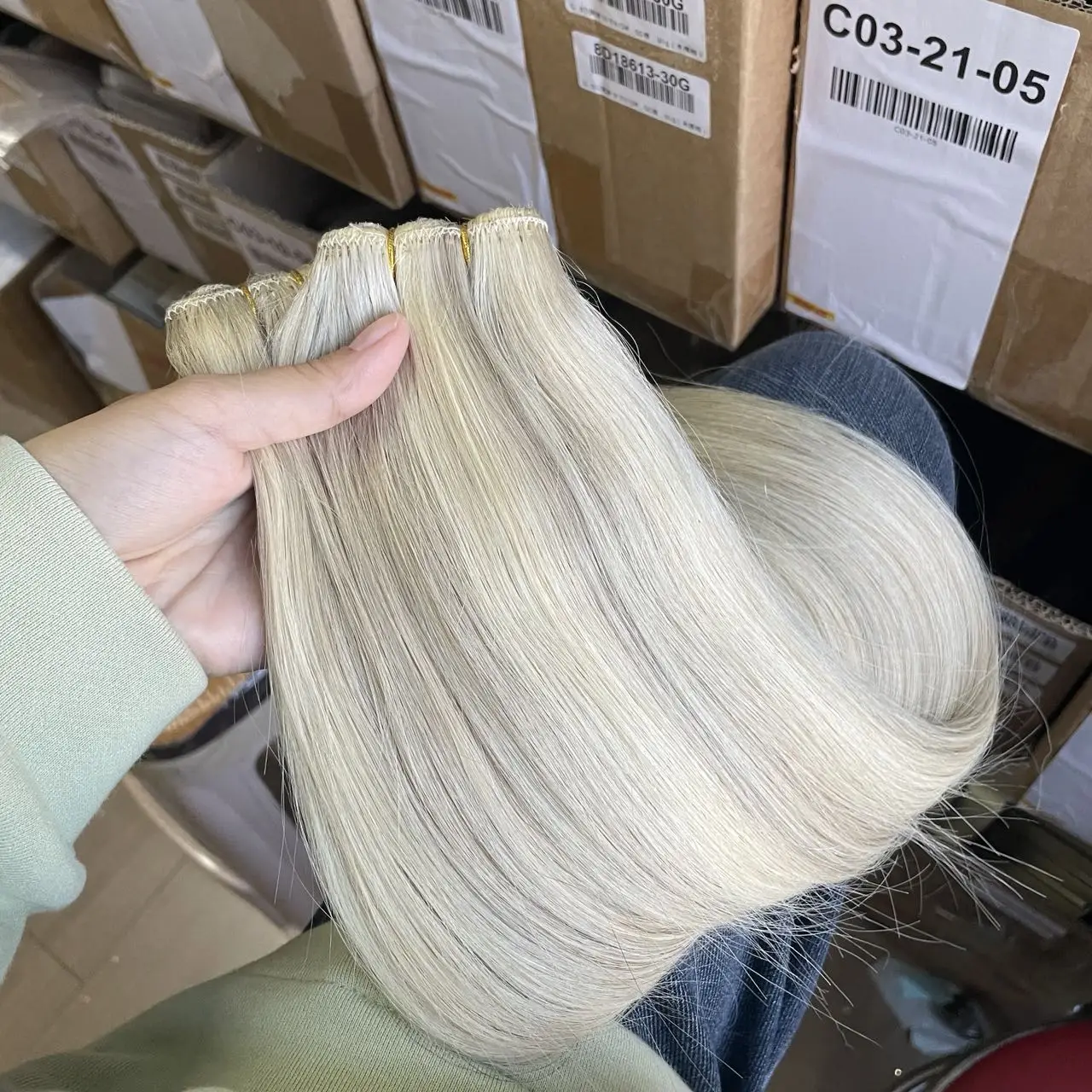Highlight Double Weft Human Hair Straight 50g/pc 12"-24" Ash Blonde 18# & Light Blonde 613# Real Natural Human Hair Bundles - Image 3