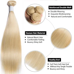 Blonde Human Hair Bundles 100g/pc 613 Bundles Human Hair Straight Blonde Hair Weave Bundles for Women Double Weft Remy Hair Weft