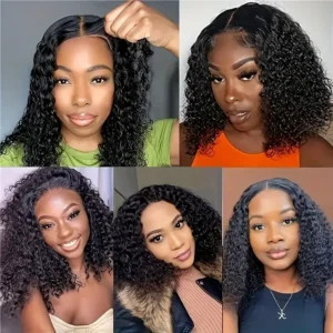 4×4 Put On And Go Glueless Bob Wigs Human Hair Curly For Women Pre Plucked Pre Cut Lace Ready To Wear Kinky Curly Lace Front Wig
