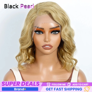 Blonde Hair Bob Wig Human Hair Real Loose Body Wave Part Lace Frontal Wig Ombre Highlight Short Bob Wigs Human Hair Pre Plucked