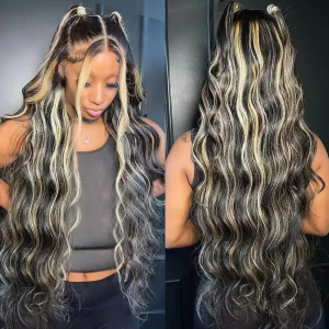 Blonde Highlight Wig Human Hair 250% Brazilian Glueless 30 40 Inch Body Wave Lace Frontal Human Hair Wigs 13×4 13×6 HD Lace Wigs