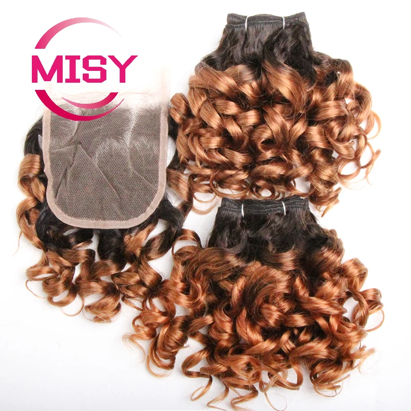 Curly Hair Bundles Brazilian Human Hair Weave 6 Bundles With Lace Closure Colored 1B/27/30/33/99J Short Hair Extension For Women - Image 5