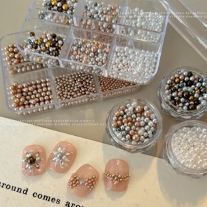 Nail Charms Pearl Decorations Mixed Sizes Colorful Bag DIY Wearable Nails Round Pearls Nail Gems Crafting