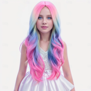 HAIRJOY Synthetic Hair Colorful Wigs Long Curly Wavy Wig for Girls Kids Rainbow Wig Colored  Cosplay Party Carnival Halloween