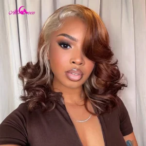 Ombre 613 Ginger Brown Colored Human Hair Wigs Short Bob Body Wave Wave 13×4 Full Frontal Human Hair Lace Front Wigs