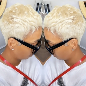 60 blonde color 4inch short wavy human hair wigs machine made wig 150% density pixie cut human hair wig daily use