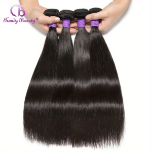 Brazilian Straight Human Hair Bundles Virgin Human Hair Can Be Dyed Can Be Bleached Double Weft Unprocessed Straight Extensions Natural Black Color For Women