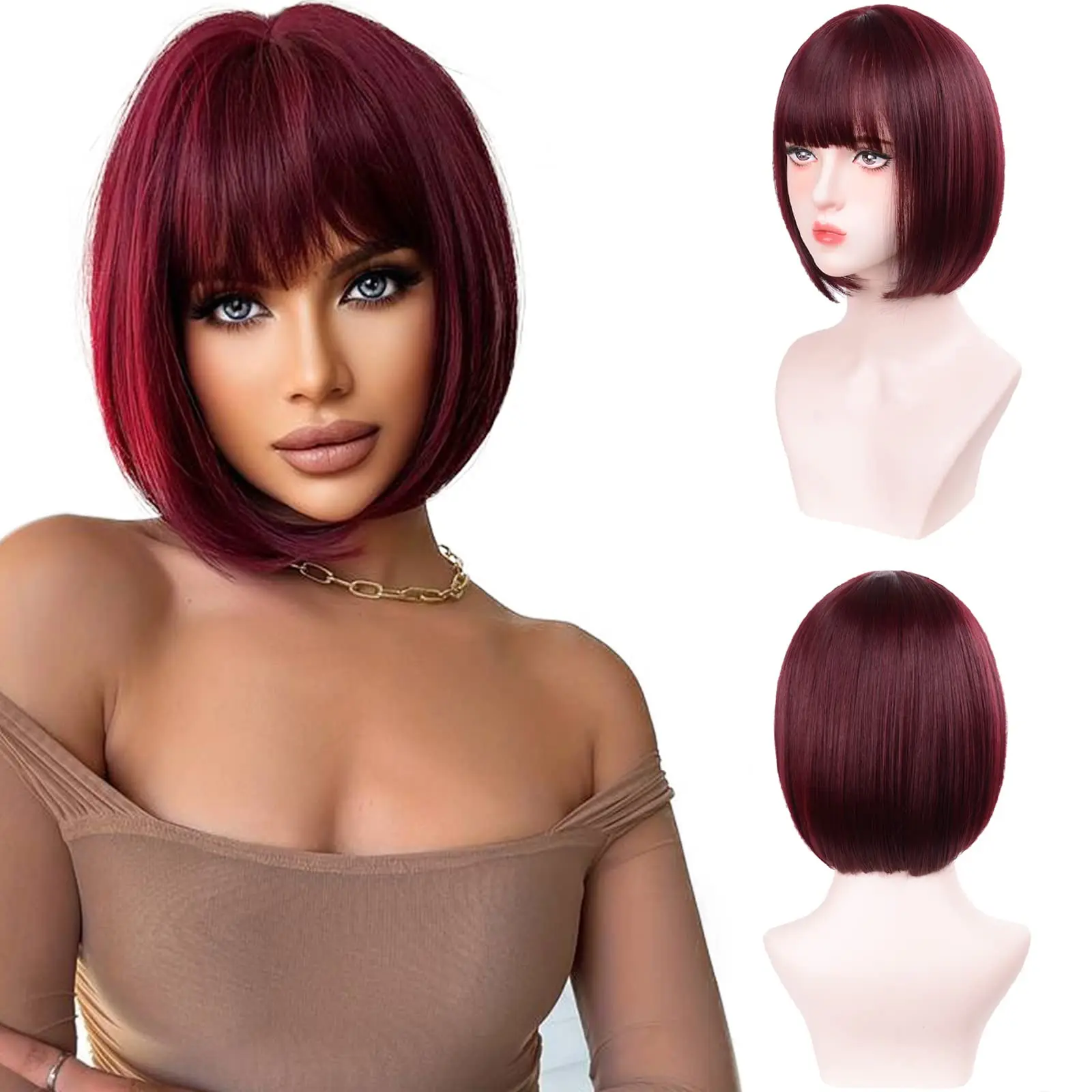 Rainbow multi-color synthetic wig for daily gatherings, parties, Halloween cosplay, bob hairstyle with side bangs, head cover - Image 10