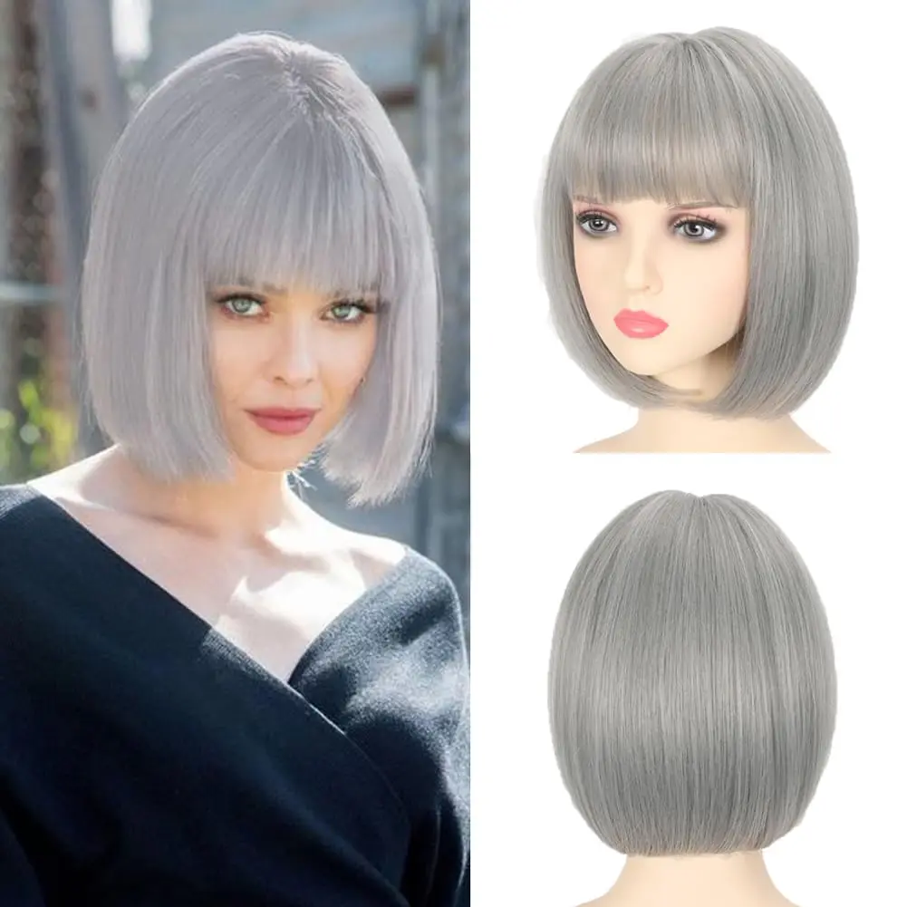Rainbow multi-color synthetic wig for daily gatherings, parties, Halloween cosplay, bob hairstyle with side bangs, head cover - Image 15