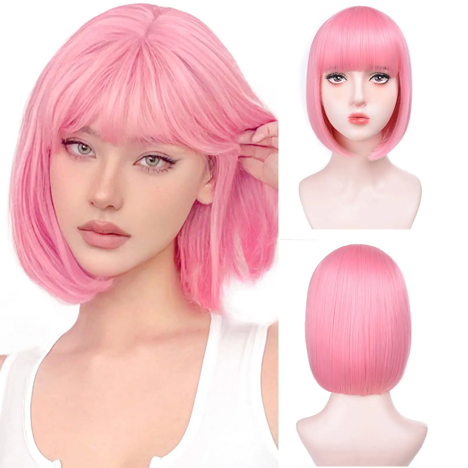 Rainbow multi-color synthetic wig for daily gatherings, parties, Halloween cosplay, bob hairstyle with side bangs, head cover - Image 12