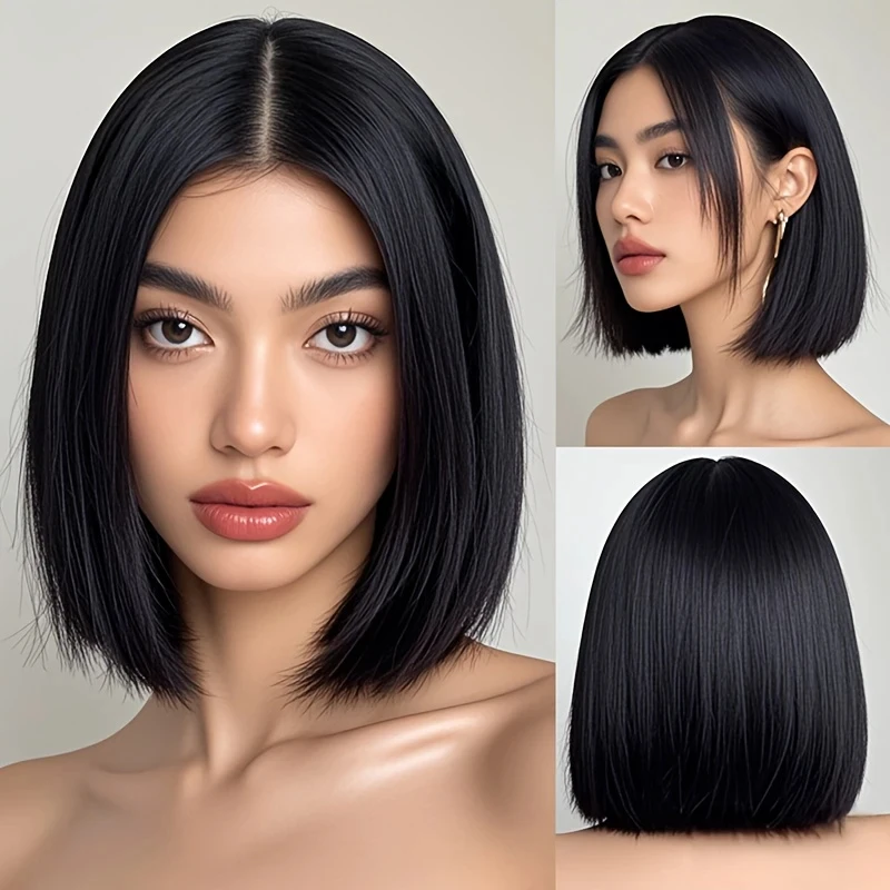 Rainbow multi-color synthetic wig for daily gatherings, parties, Halloween cosplay, bob hairstyle with side bangs, head cover - Image 8