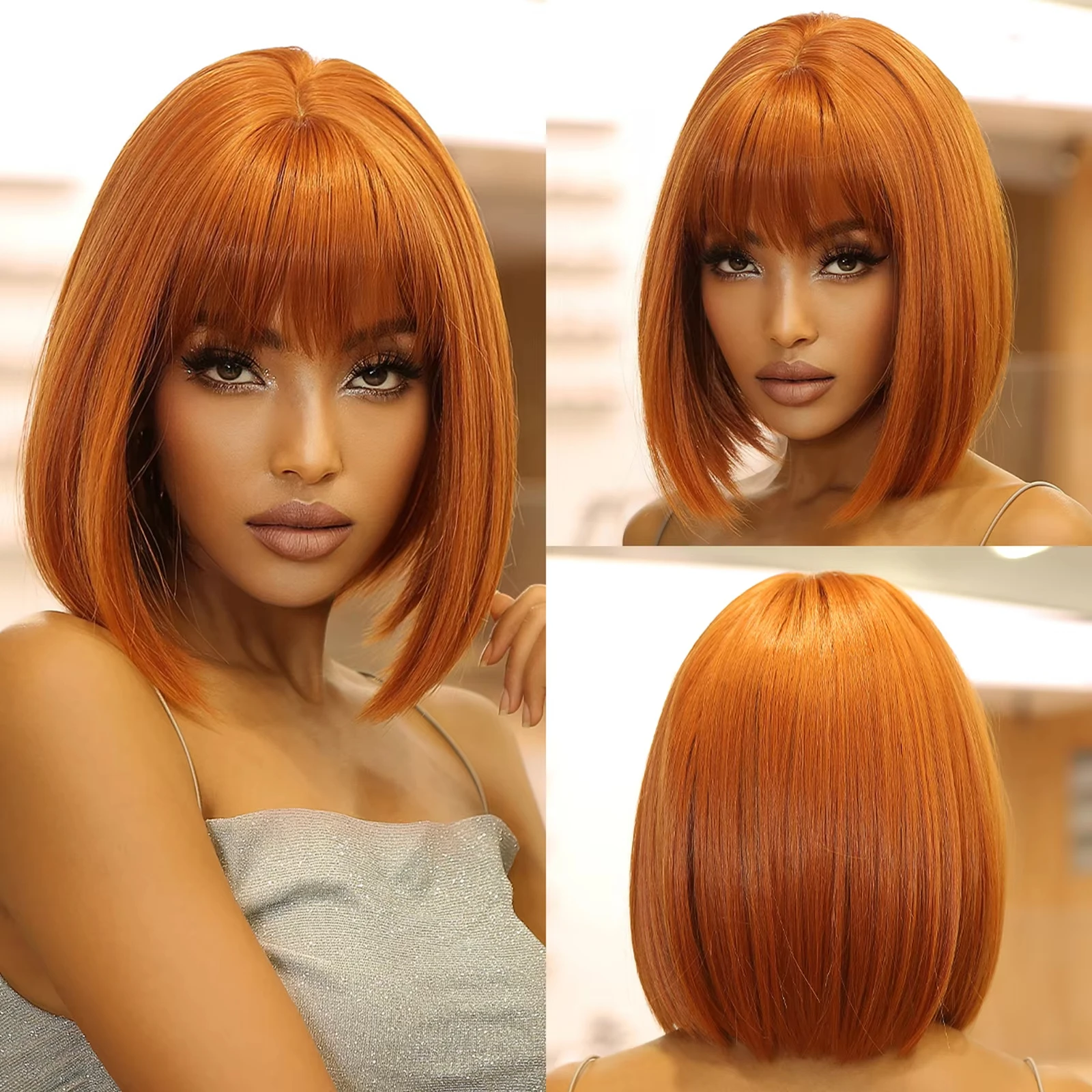 Rainbow multi-color synthetic wig for daily gatherings, parties, Halloween cosplay, bob hairstyle with side bangs, head cover - Image 13