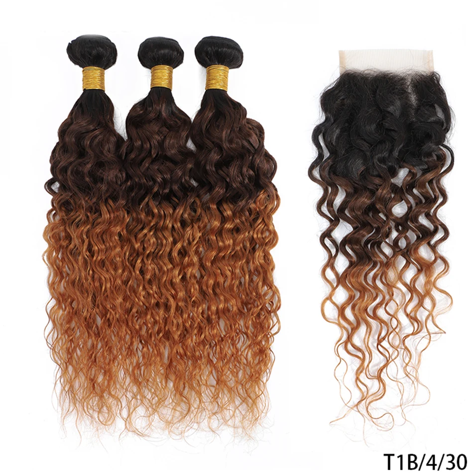 100% Human Hair Highlight Water Wave Bundles With Closure Wet and Wavy Ombre Honey Blonde Curly Bundles With 4x4 HD Lace Closure - Image 7
