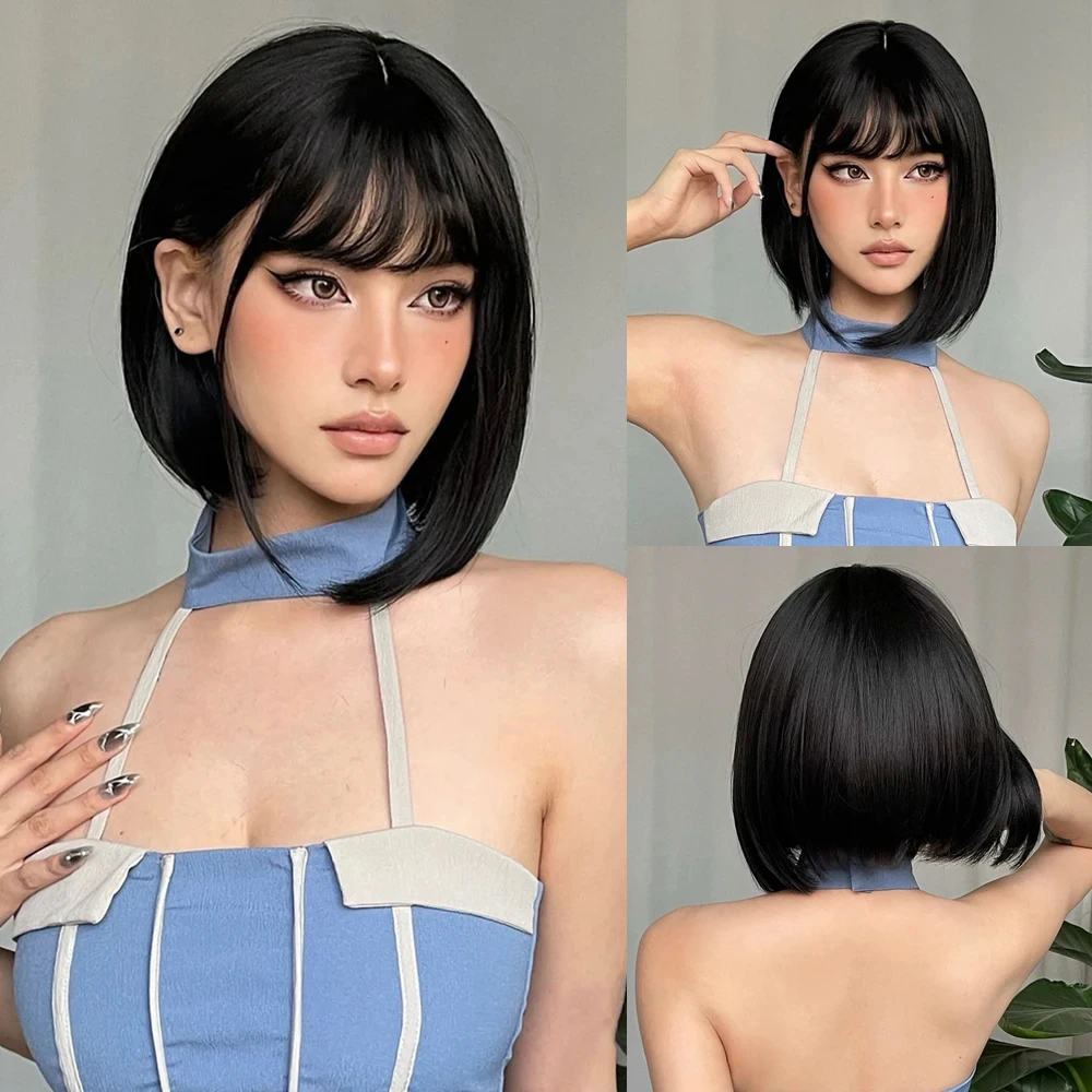 Rainbow multi-color synthetic wig for daily gatherings, parties, Halloween cosplay, bob hairstyle with side bangs, head cover - Image 11