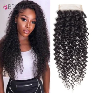 Kinky Curly Lace Frontal Closure Only 4×4 Lace Closure Brazilian Remy Hair Pre Plucked 100% Human Hair Kinky Curly Lace Closure