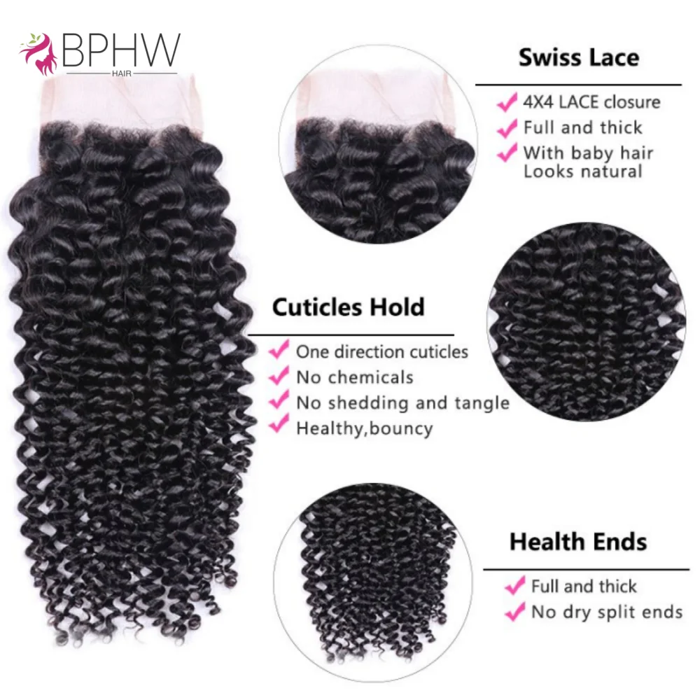 Kinky Curly Lace Frontal Closure Only 4x4 Lace Closure Brazilian Remy Hair Pre Plucked 100% Human Hair Kinky Curly Lace Closure - Image 3