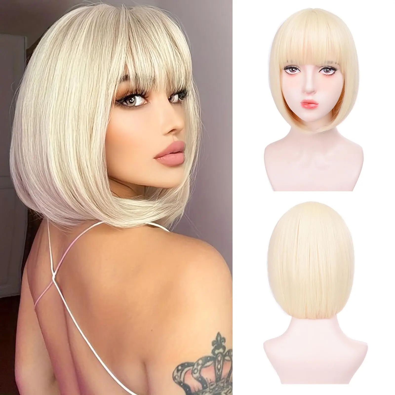 Rainbow multi-color synthetic wig for daily gatherings, parties, Halloween cosplay, bob hairstyle with side bangs, head cover - Image 14