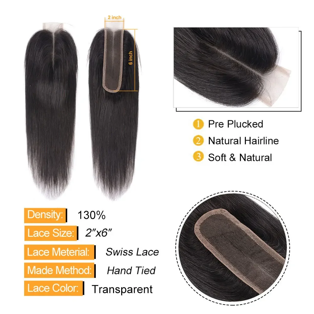 2x6 Lace Closure 100% Human Hair 10''-22'' HD Lace Closure Remy Hair Transparent Lace Hair Closure HairUGo - Image 3